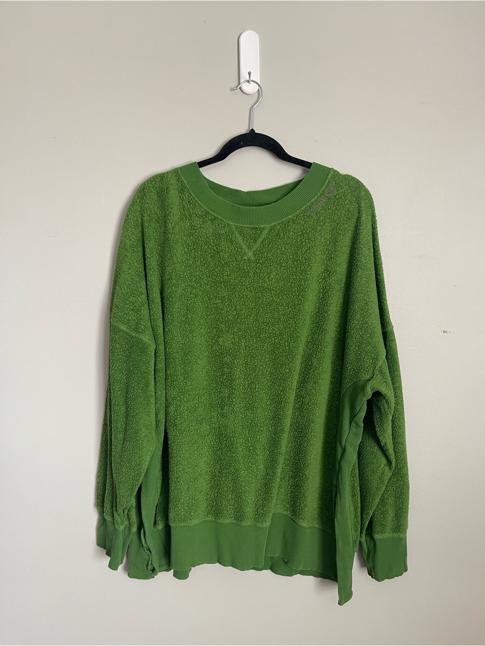 AERIE | Bright Green Terry Sherpa Crewneck Oversized Pullover Sweater Sz XXL